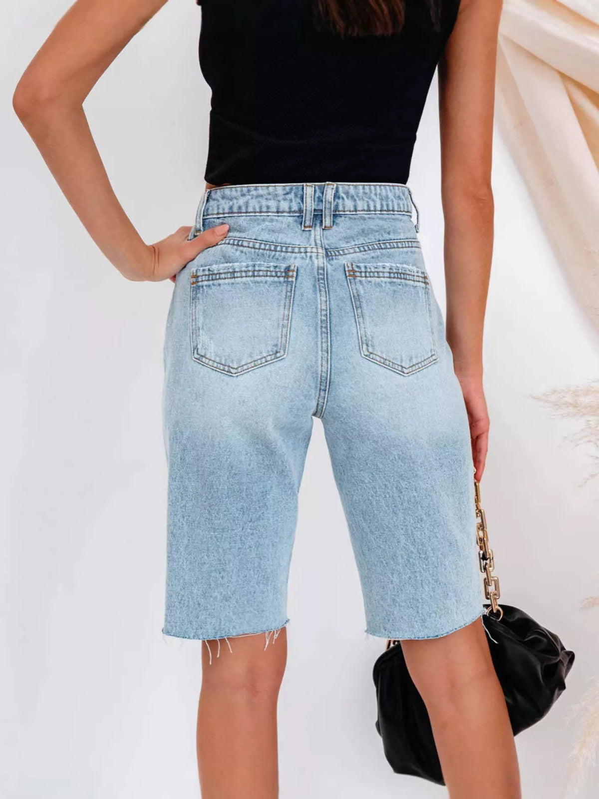 High-Waisted Distressed Denim Shorts