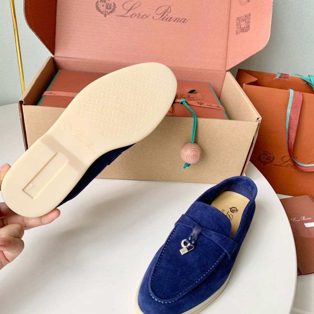 Loro Piana Blue Suede Summer Charms Walk Loafers