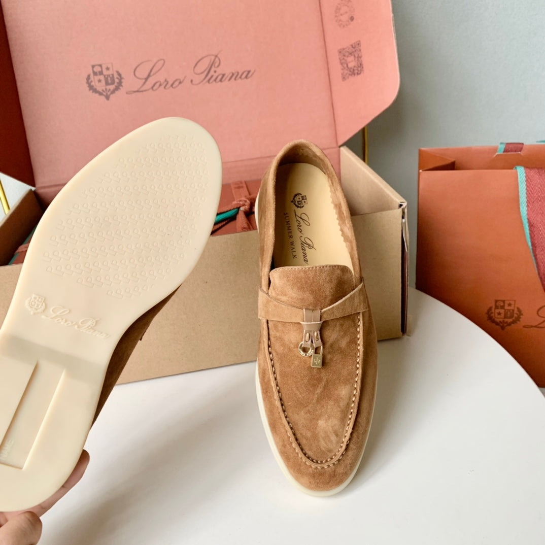 Loro Piana Camel Suede Summer Charms Walk Loafers