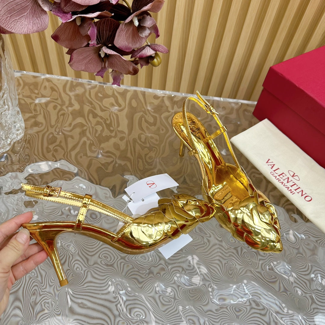 ATELIER SLINGBACK HEELS 75 MM IN GOLD METALLIC CALFSKIN