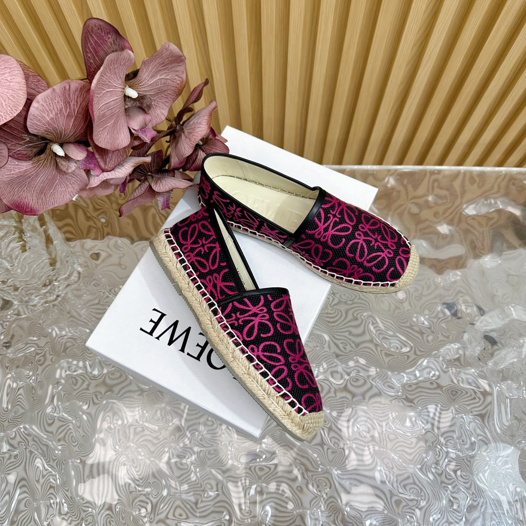 LW PINK ANAGRAM ESPADRILLE LOAFER BLACK LINEN