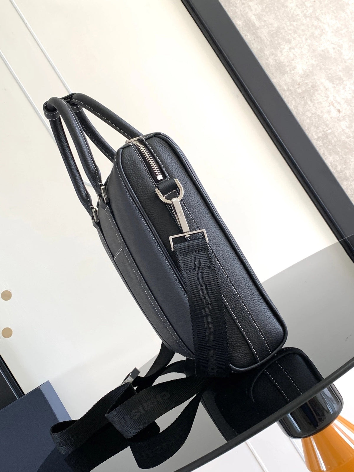 Dior Lingot Briefcase in black grained calfskin leather