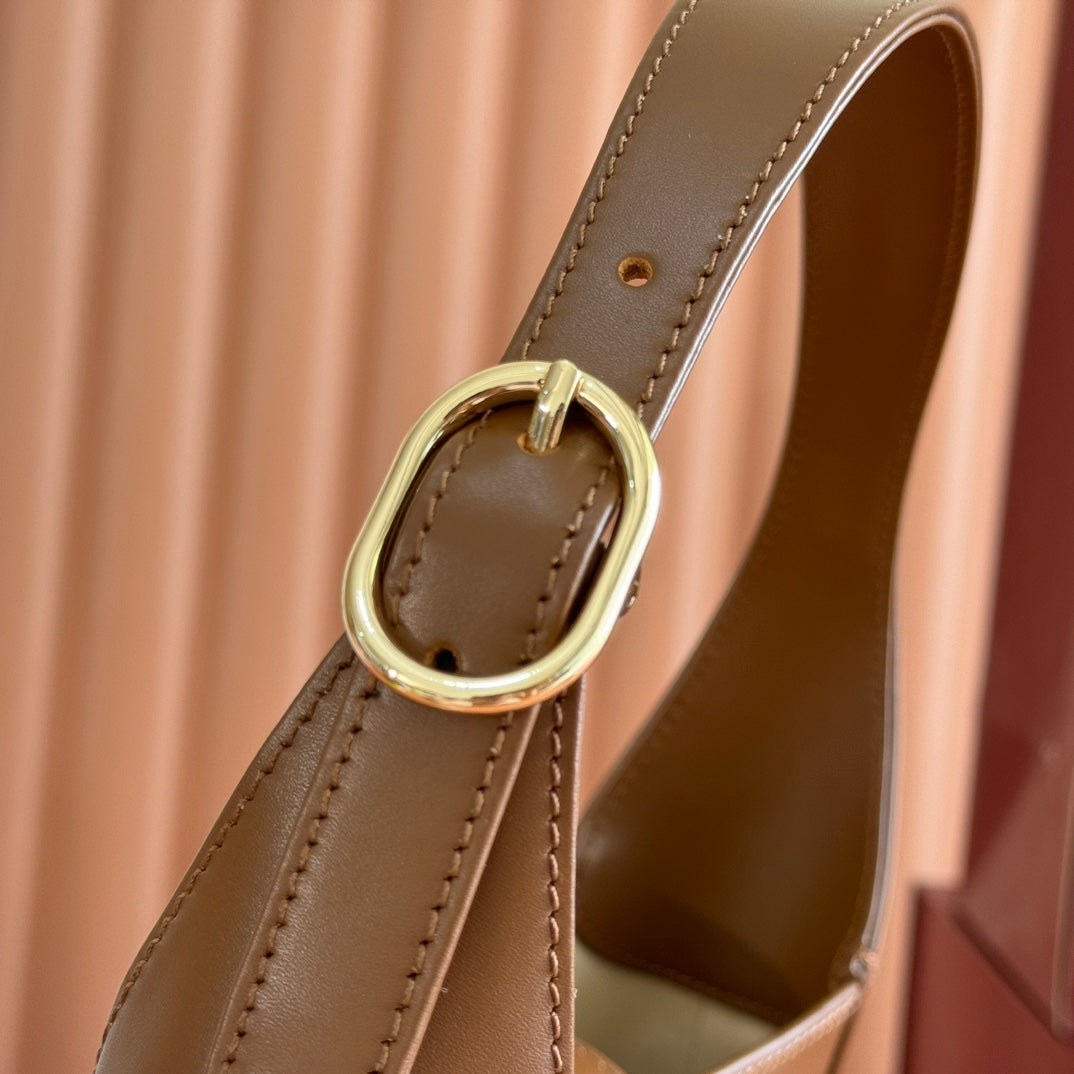 JACKIE SMALL SHOULDER BAG 27 IN TAWNY BROWN CALFSKIN GOLD HARDWARE
