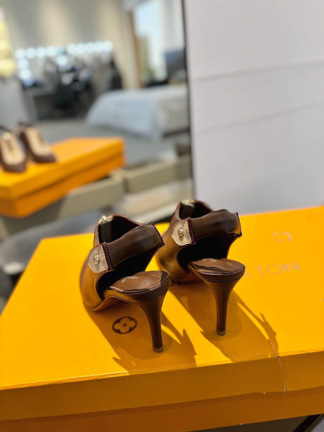 ALLURE HIGH 8 CM SLINGBACK IN CHOCOLATE MIX SAND BROWN CALFSKIN