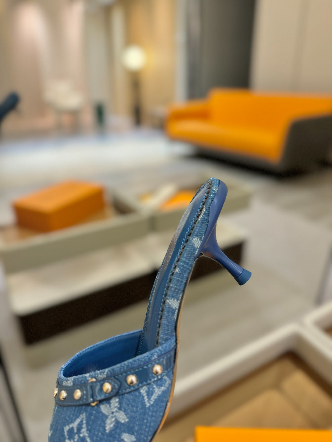LV X TM 6AM HIGH 4 CM MULE IN NAVY BLUE MONOGRAM DENIM