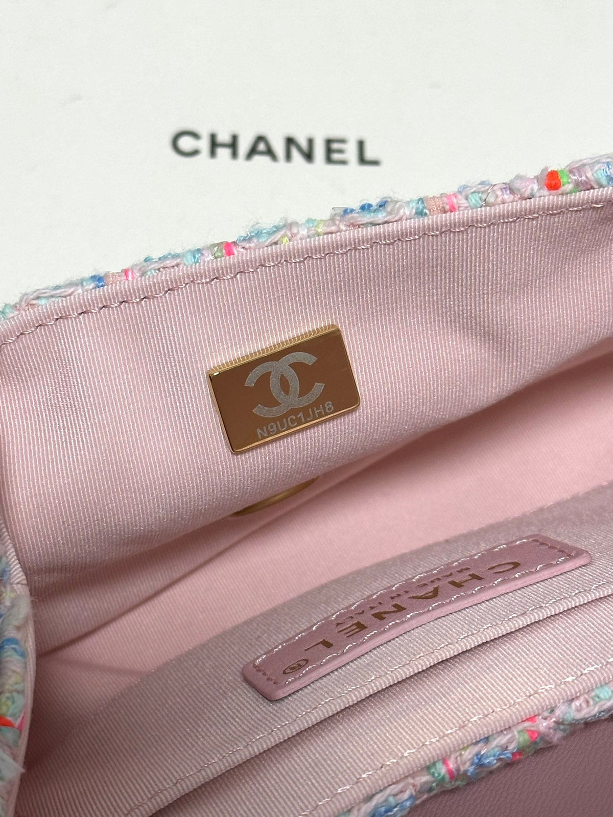 Chanel Mini Flap Bag with Top Handle Pink Tweed Bag