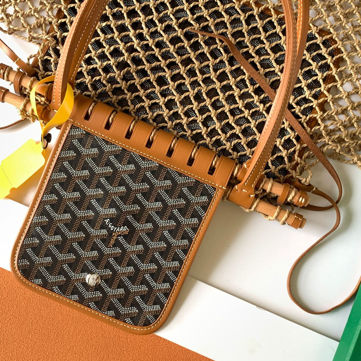 ALIGRE BAG 34 IN BROWN WOVEN RAFFIA AND CALFSKIN
