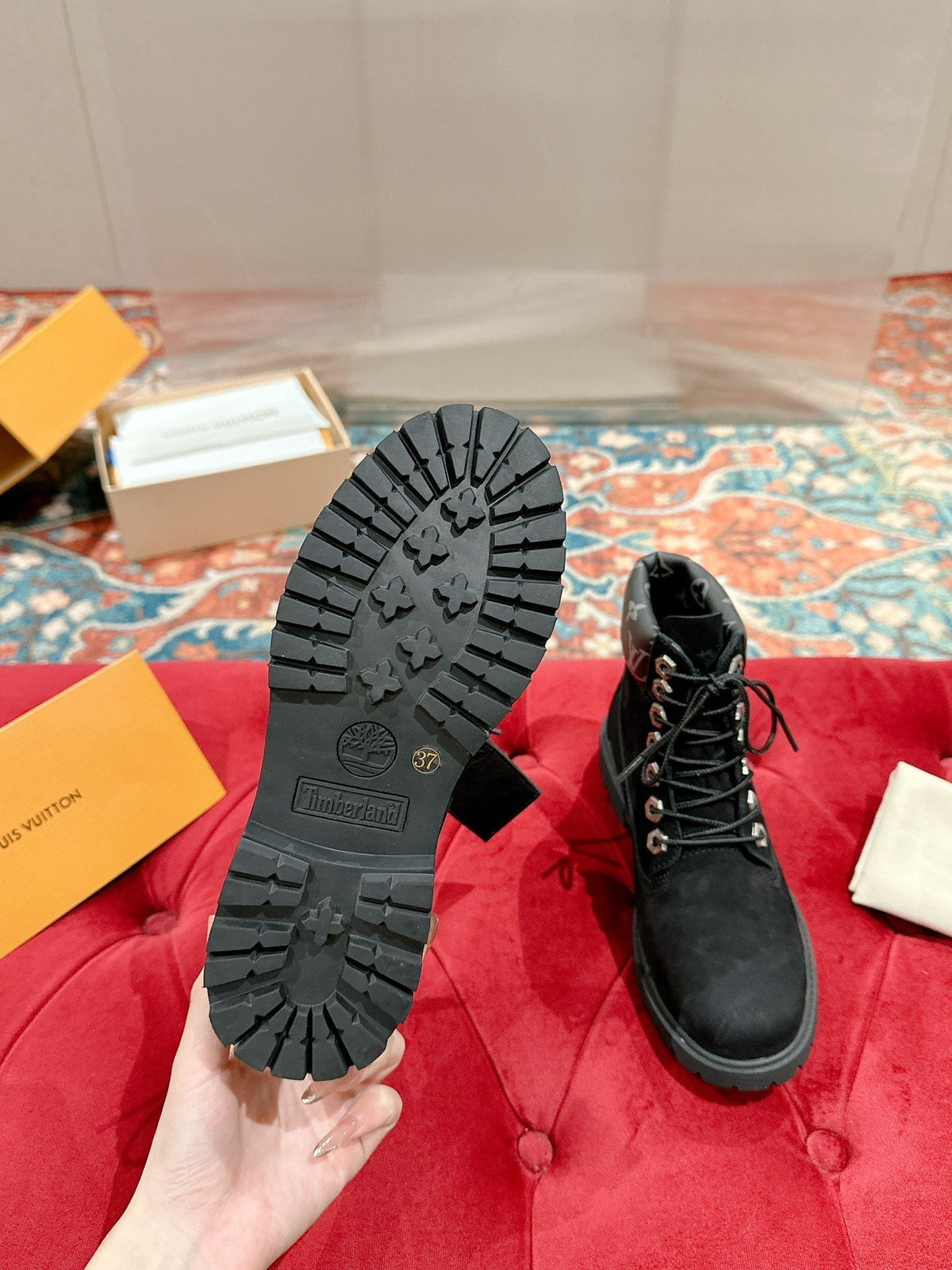 LV X TIMBERLAND ANKLE BOOT IN BLACK SUEDE
