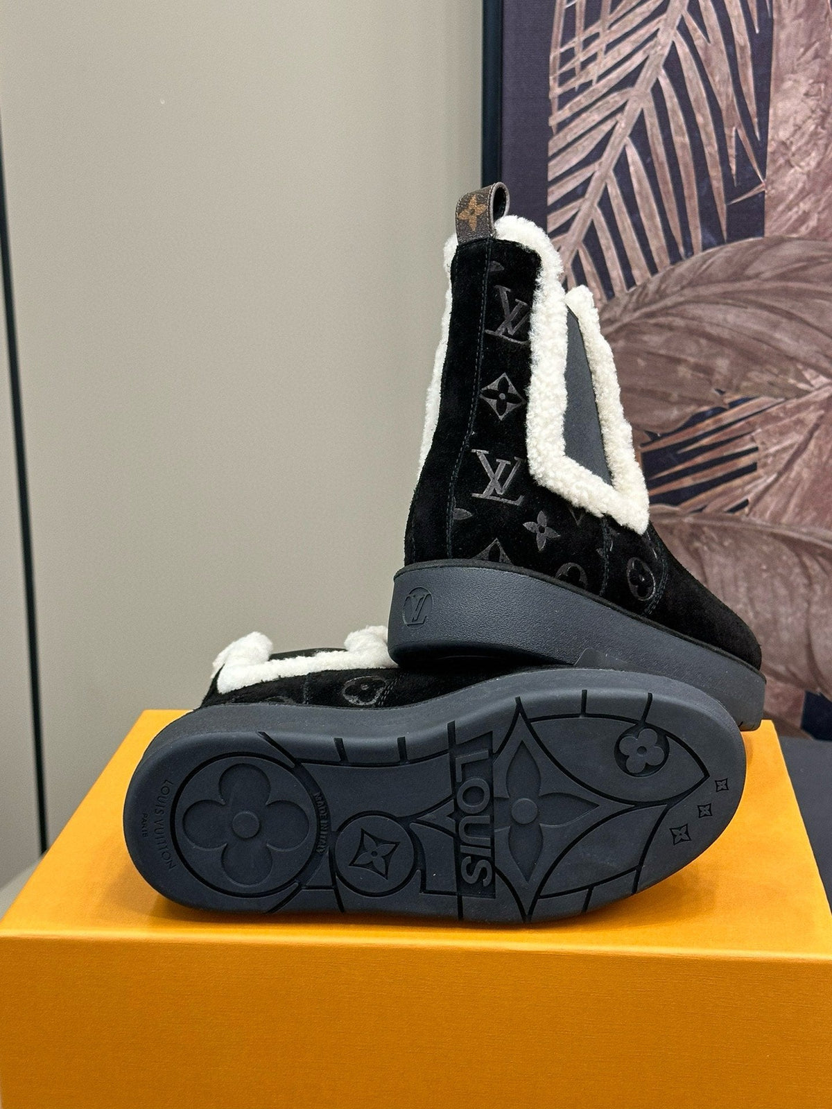 ASPEN CHELSEA ANKLE BOOTS IN BLACK MONOGRAM-DEBOSSED SUEDE