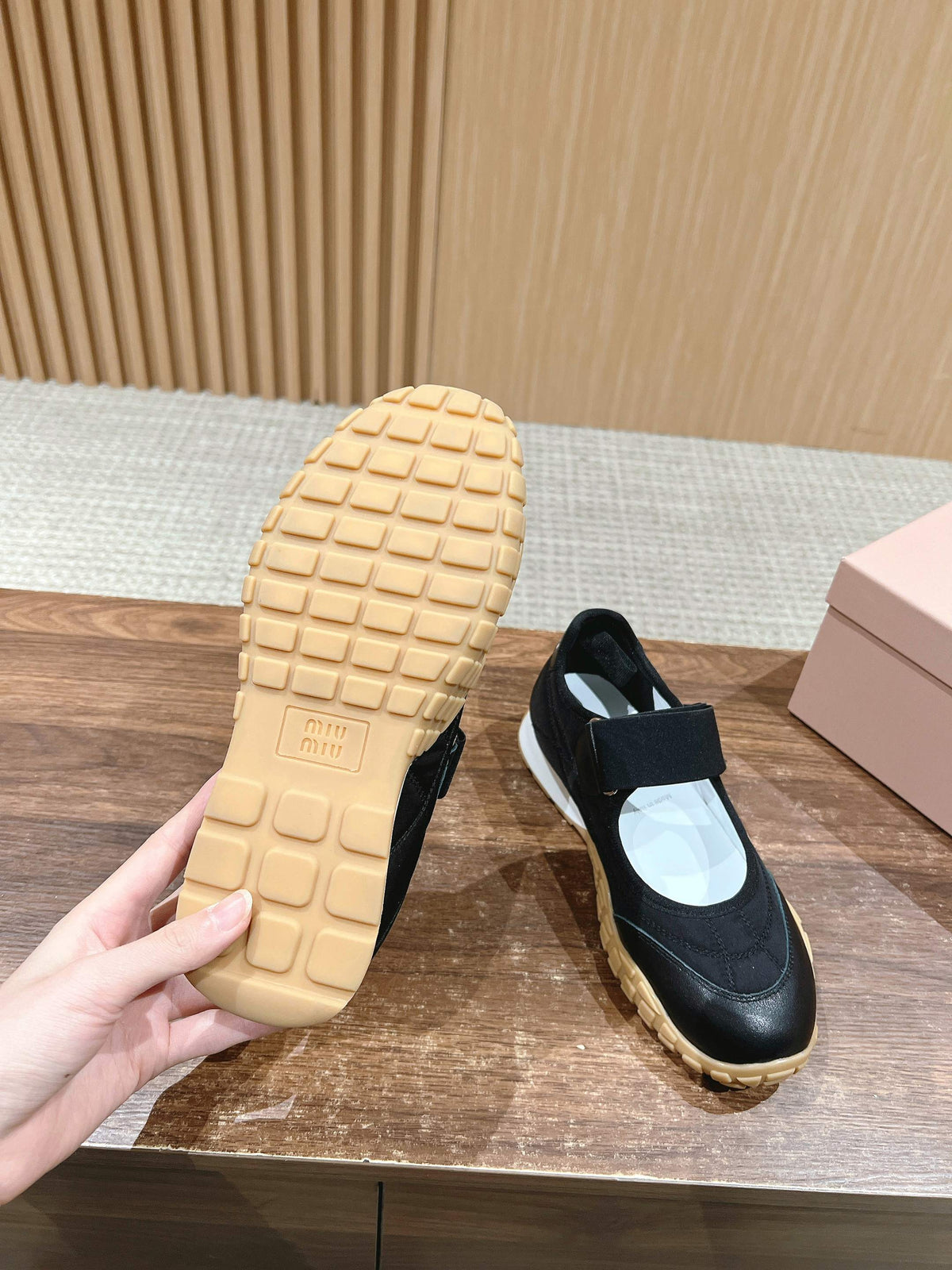 BALLET SHOES IN BLACK LAMBSKIN AND FABRIC ANTI-SLIP RUBBER SOLE