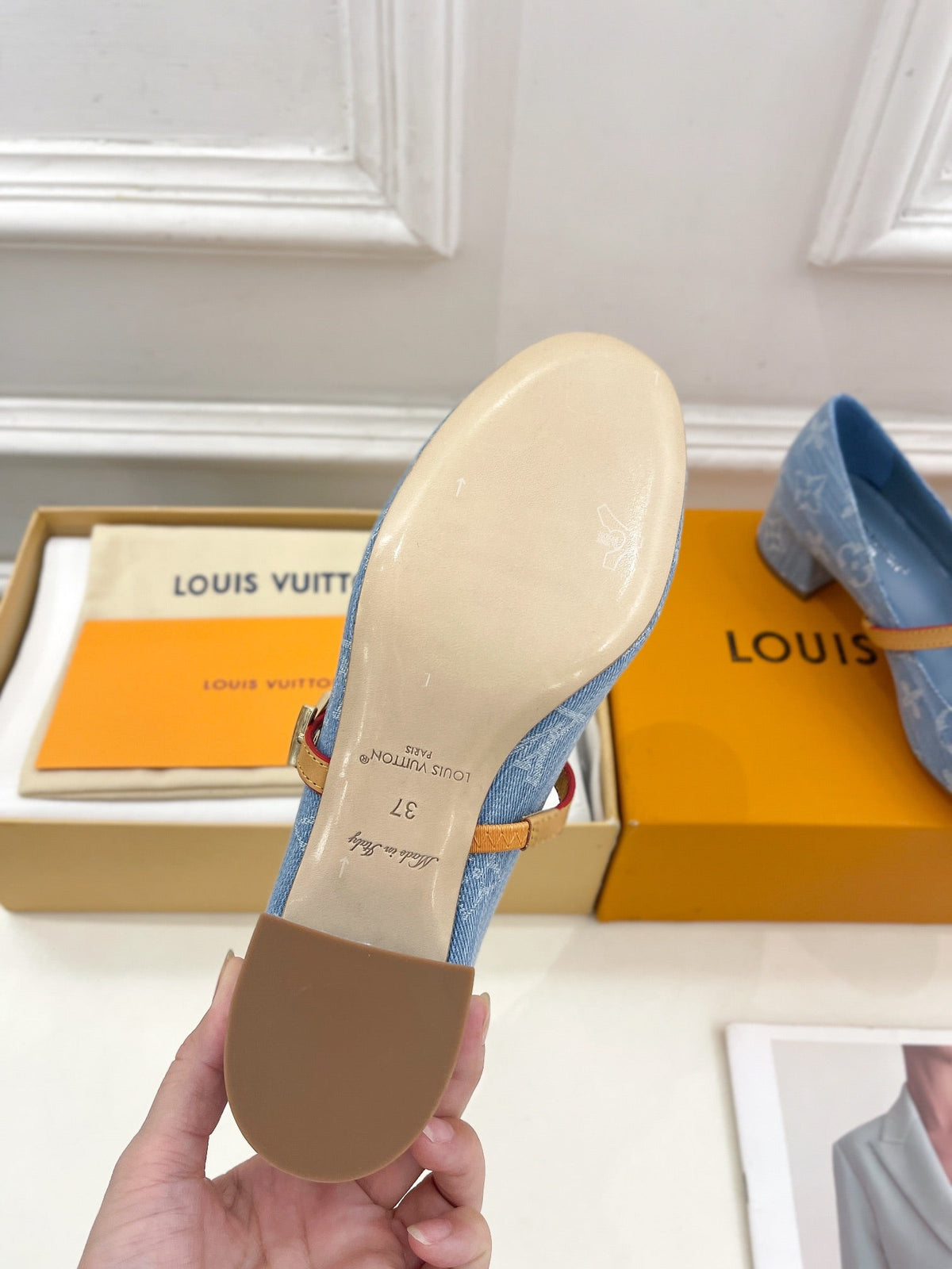 LV WOMEN ROMY HIGH BALLERINA IN LIGHT BLUE MONOGRAM DENIM