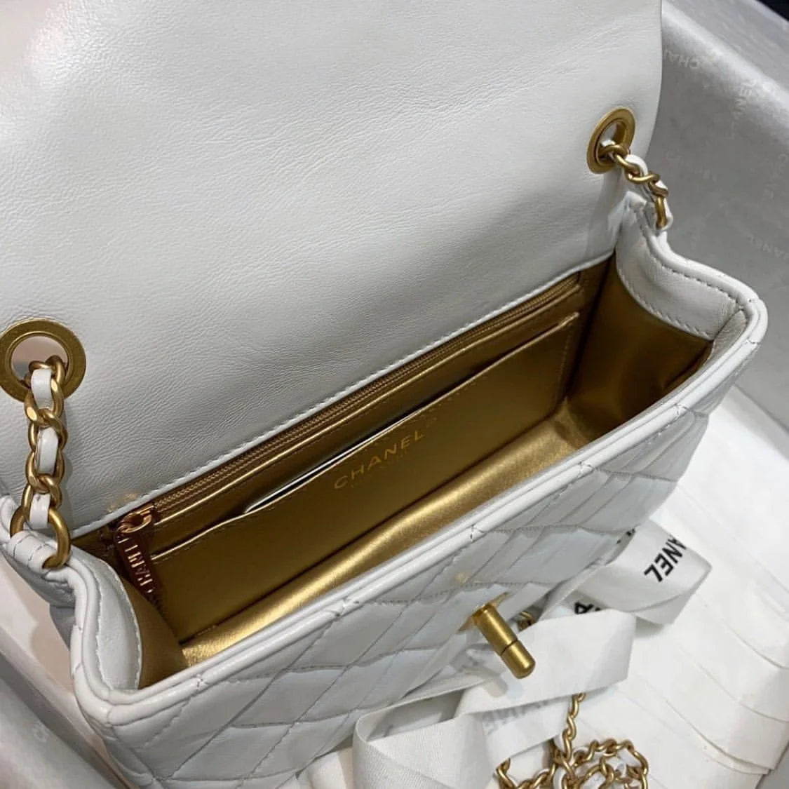 Chanel White Handbag – Flap Designer Bag