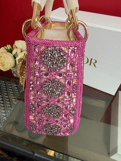 LADY DIOR BAG Metallic Calfskin &amp; Satin with Rose Des Vent