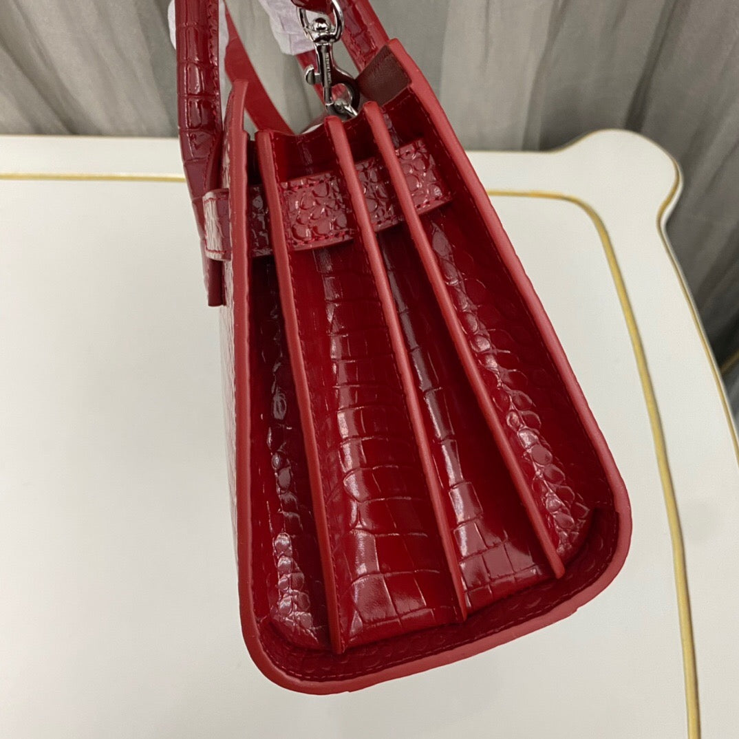 Saint Laurent Paris Saint Laurent Red Croc Embossed Leather Nano Classic Sac De Jour Tote