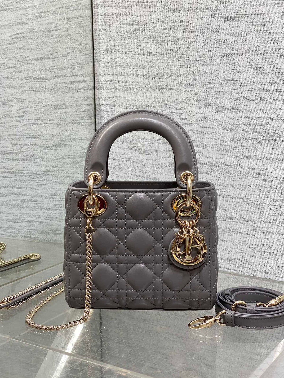 Christian Dior Mini Lady Dior bag in gray