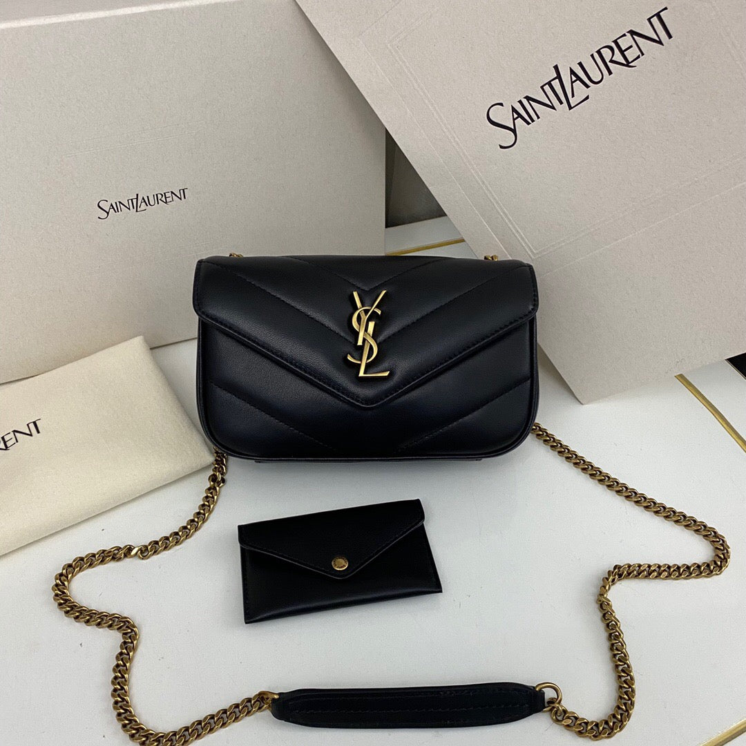 YSL Loulou medium in Matelassé Lambskin Black