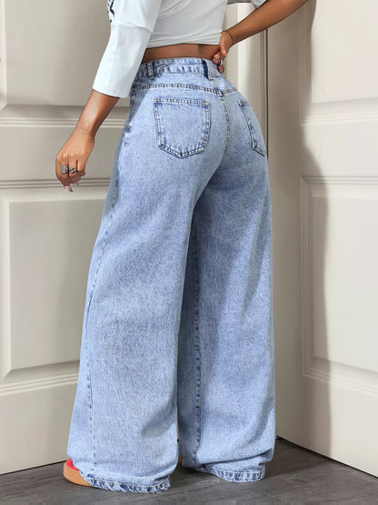 High-Waisted Asymmetric Wrap Wide-Leg Jeans