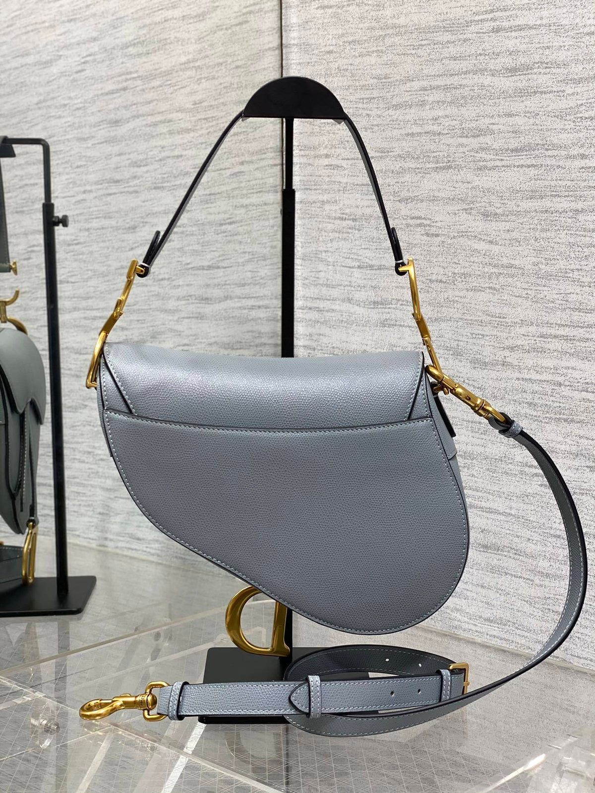 Dior Saddle Bag in Deep Grey-Blue Gold Hardware