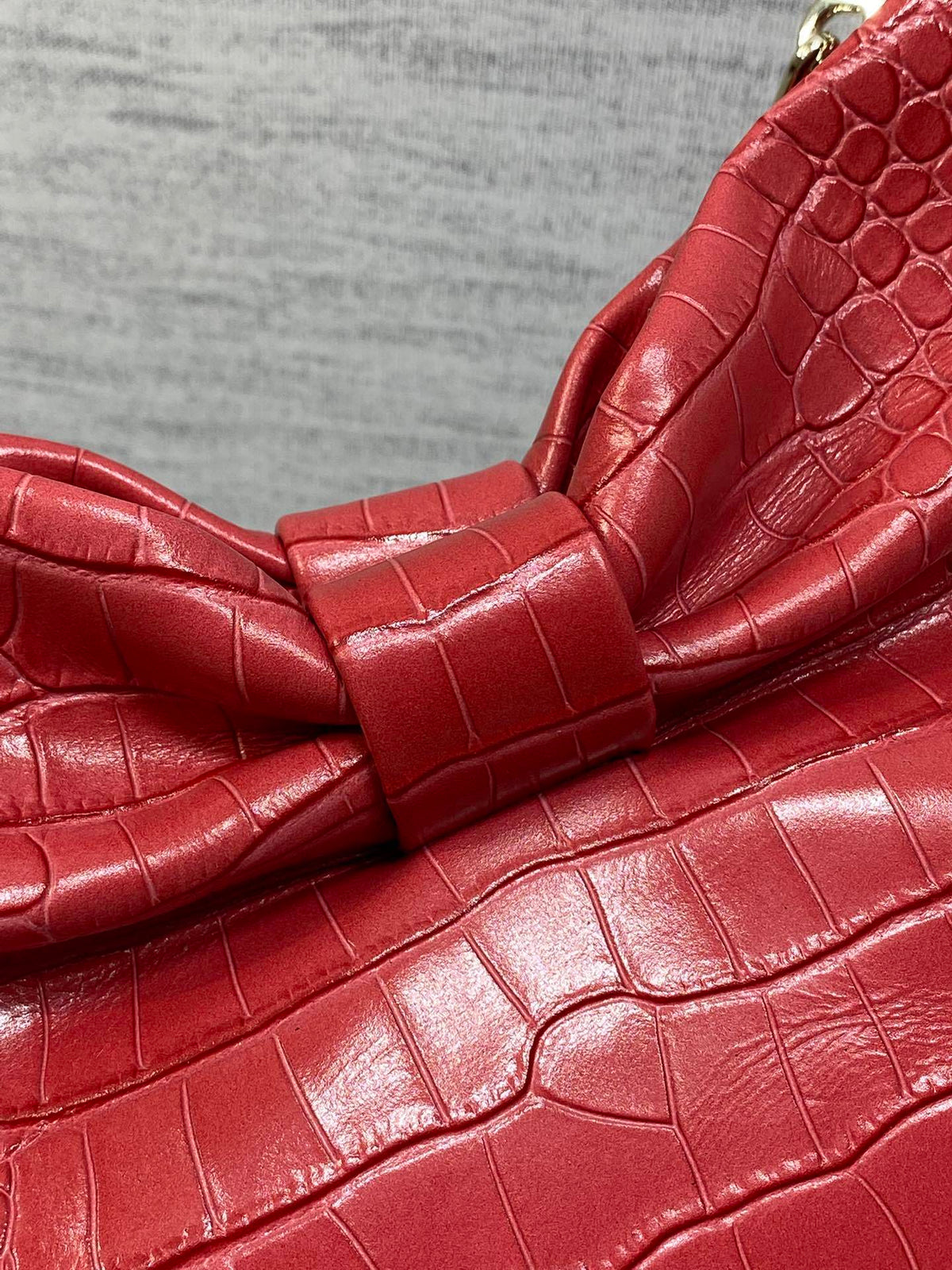 Dior Bow Bag Small Red Crocodile-Embossed
