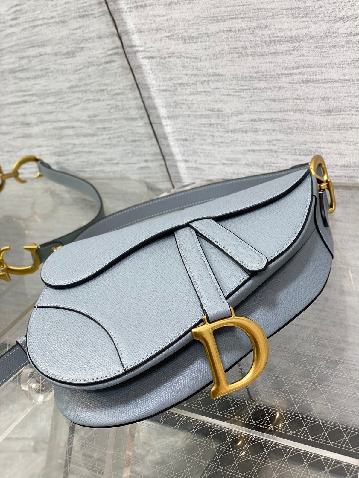 Dior Saddle Bag in Deep Grey-Blue Gold Hardware