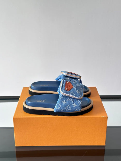 LV Men Blue Denim Slides