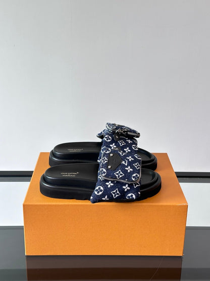 LV Men Navy Fabric Slides