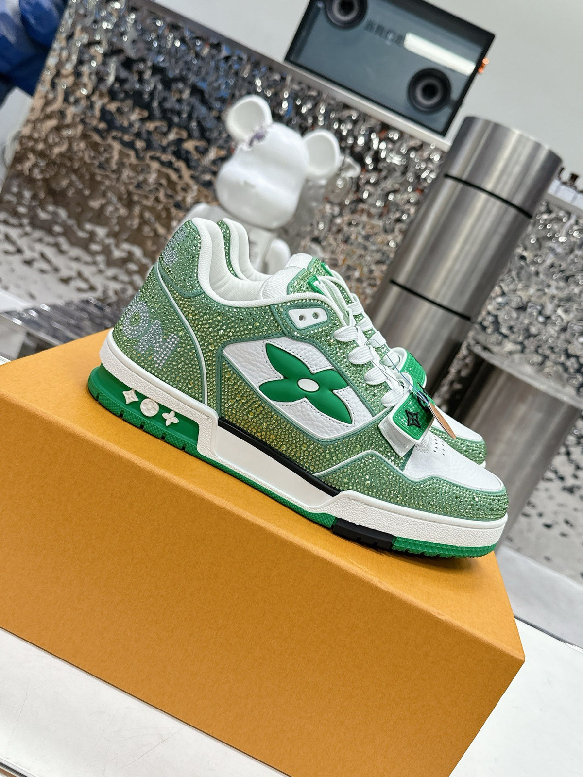 LV Women Green White Leather Sneakers