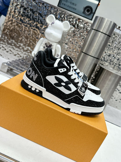 LV Women Black White Leather Sneakers