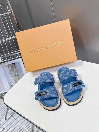 LV Women Blue Denim Leather Sandals