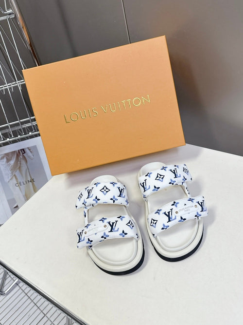 LV Women White Printed Fabric Sandals