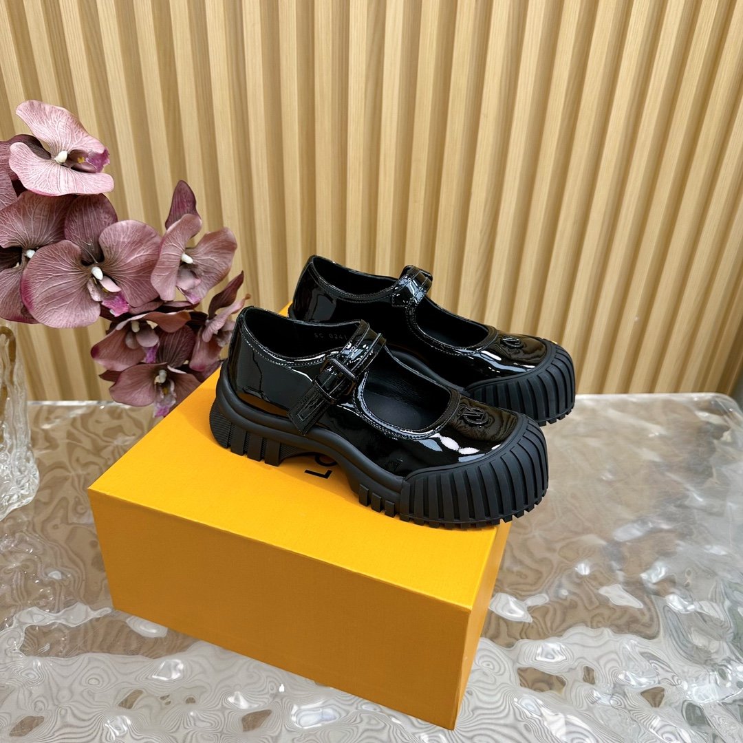 LV Women Black Patent Leather Mary Jane Loafers