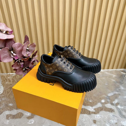 LV Women Black Leather Brown Patterned Sneakers