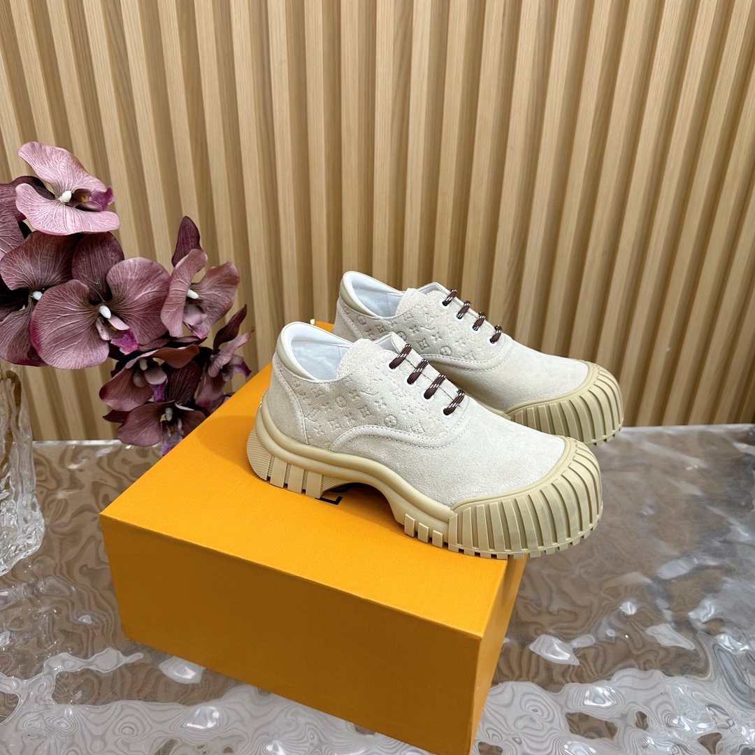 LV Women Beige Suede Casual Sneakers