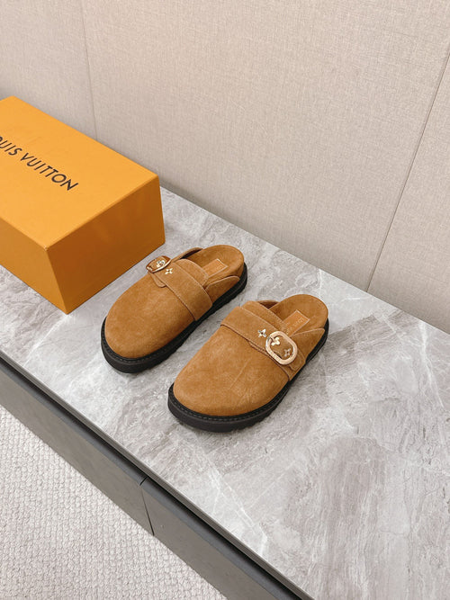 LV Women Brown Suede Mules