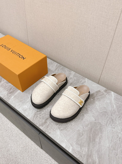 LV Women Beige Wool Mules