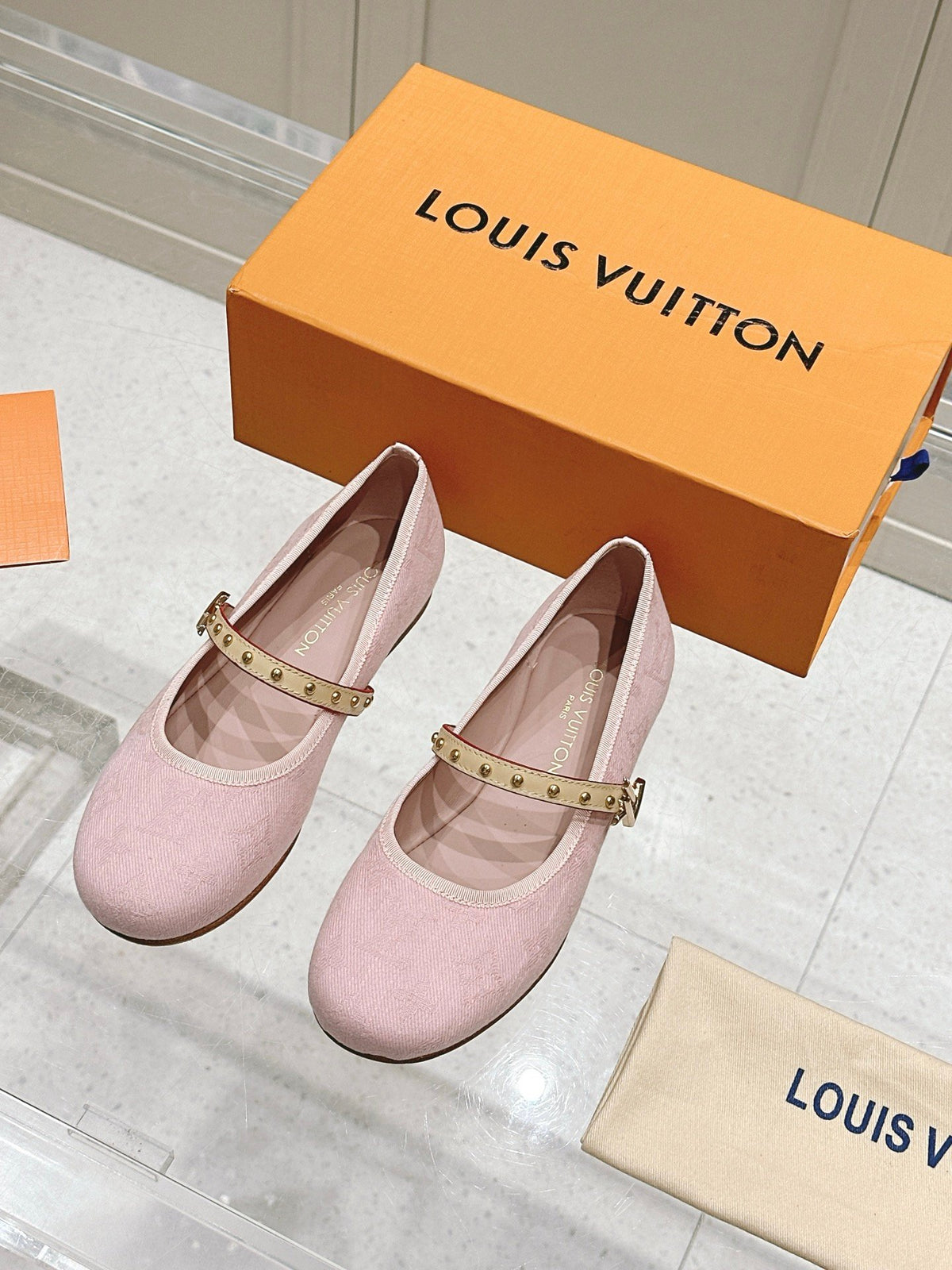 LV Women Pink Fabric Mary Janes Heels