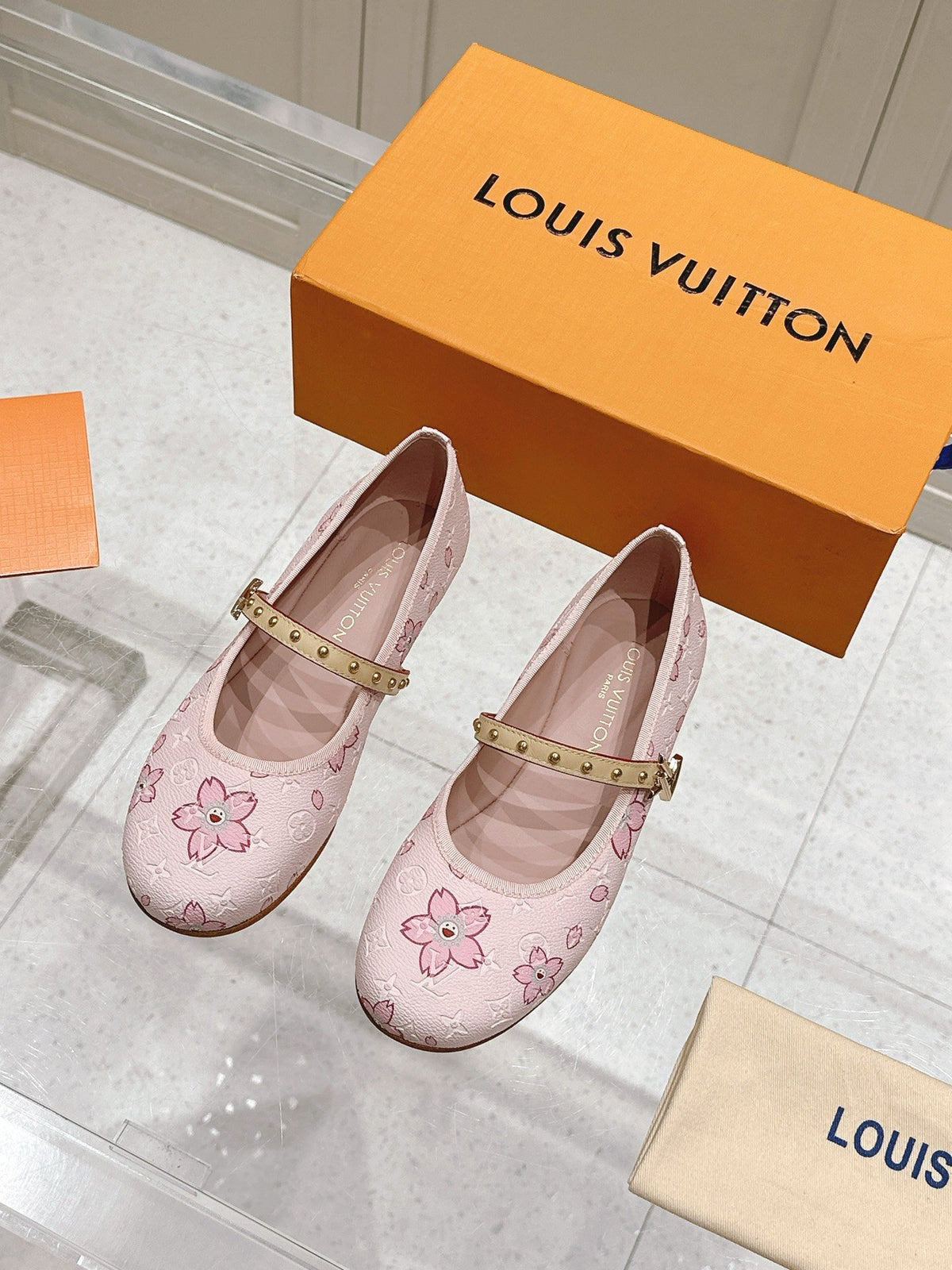 LV Women Pink Patterned Leather Mary Janes