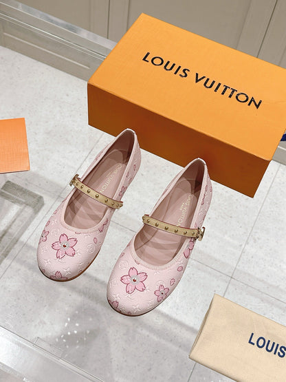 LV Women Pink Patterned Leather Mary Janes