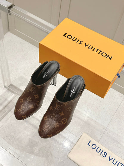 LV Women Brown Leather Mules