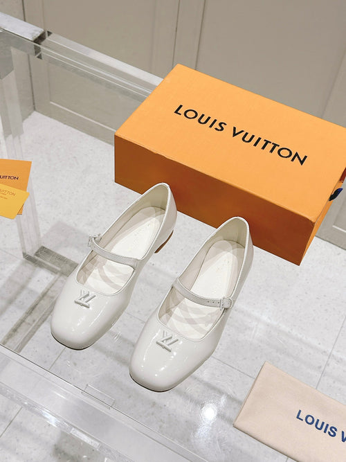 LV Women White Patent Leather Mary Jane Heels