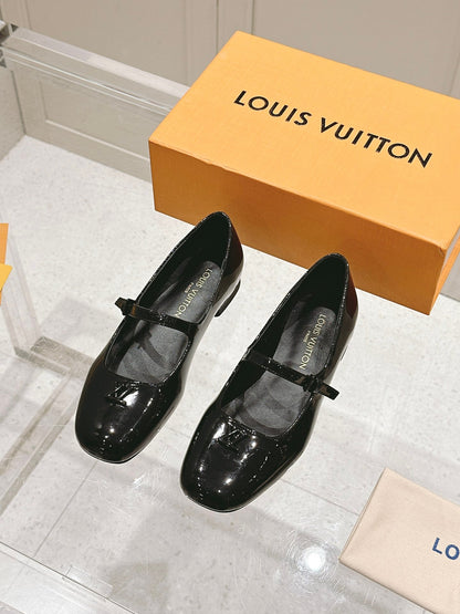 LV Women Black Patent Leather Mary Jane Loafers