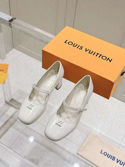 LV Women White Patent Leather Heels