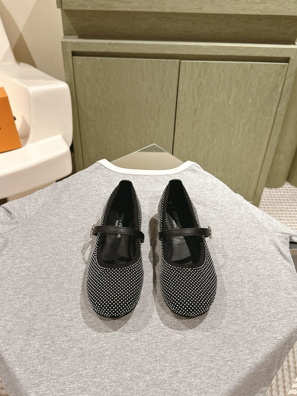 LV Women Black Polka Dot Fabric Mary Janes