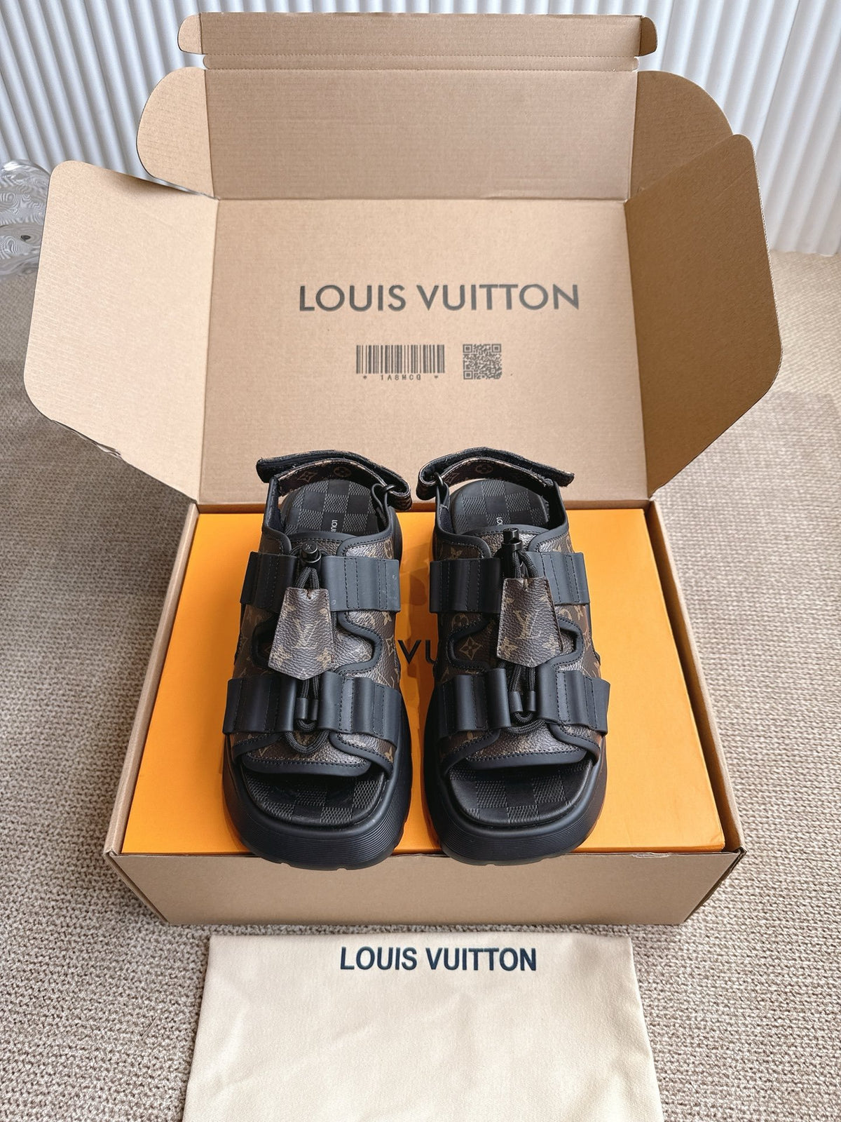LV Women Brown Leather Patterned Sandals