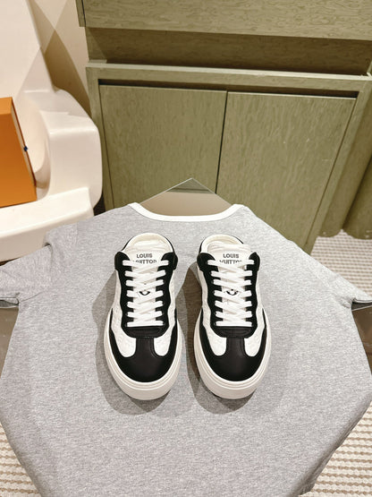 LV Women Black White Leather Sneakers