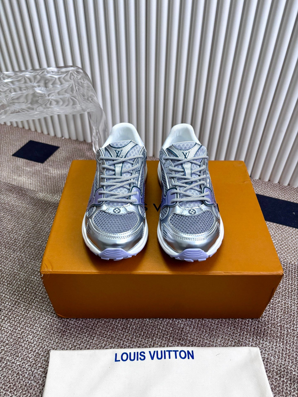 LV Women Silver Mesh And Leather Sneakers