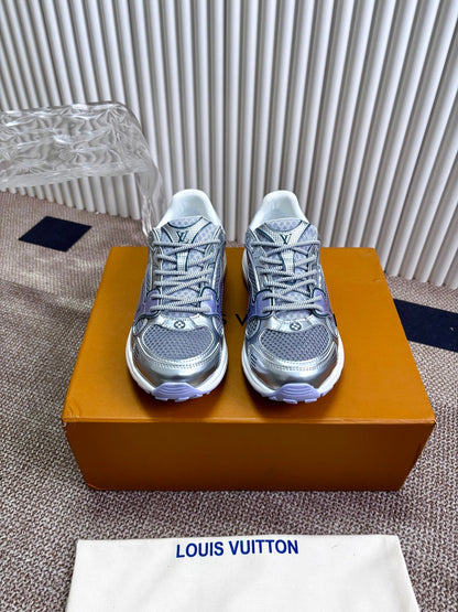 LV Women Silver Mesh And Leather Sneakers