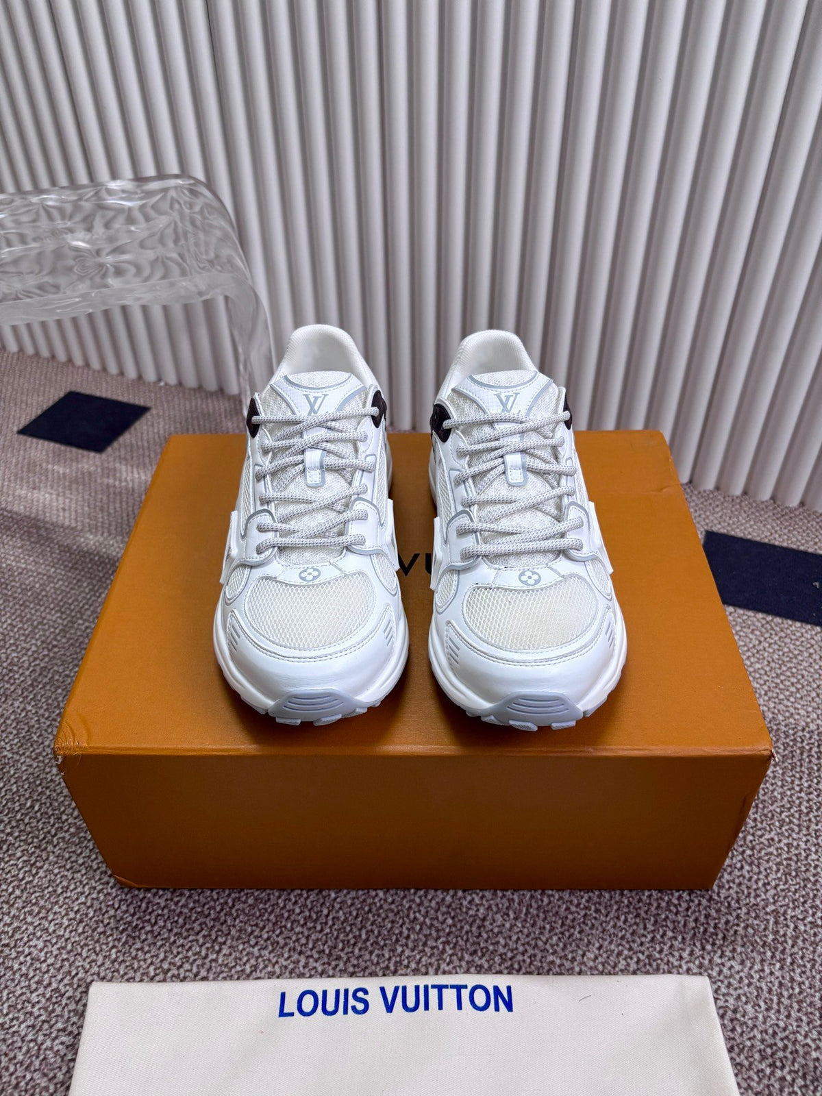 LV Women White Mesh Leather Sneakers