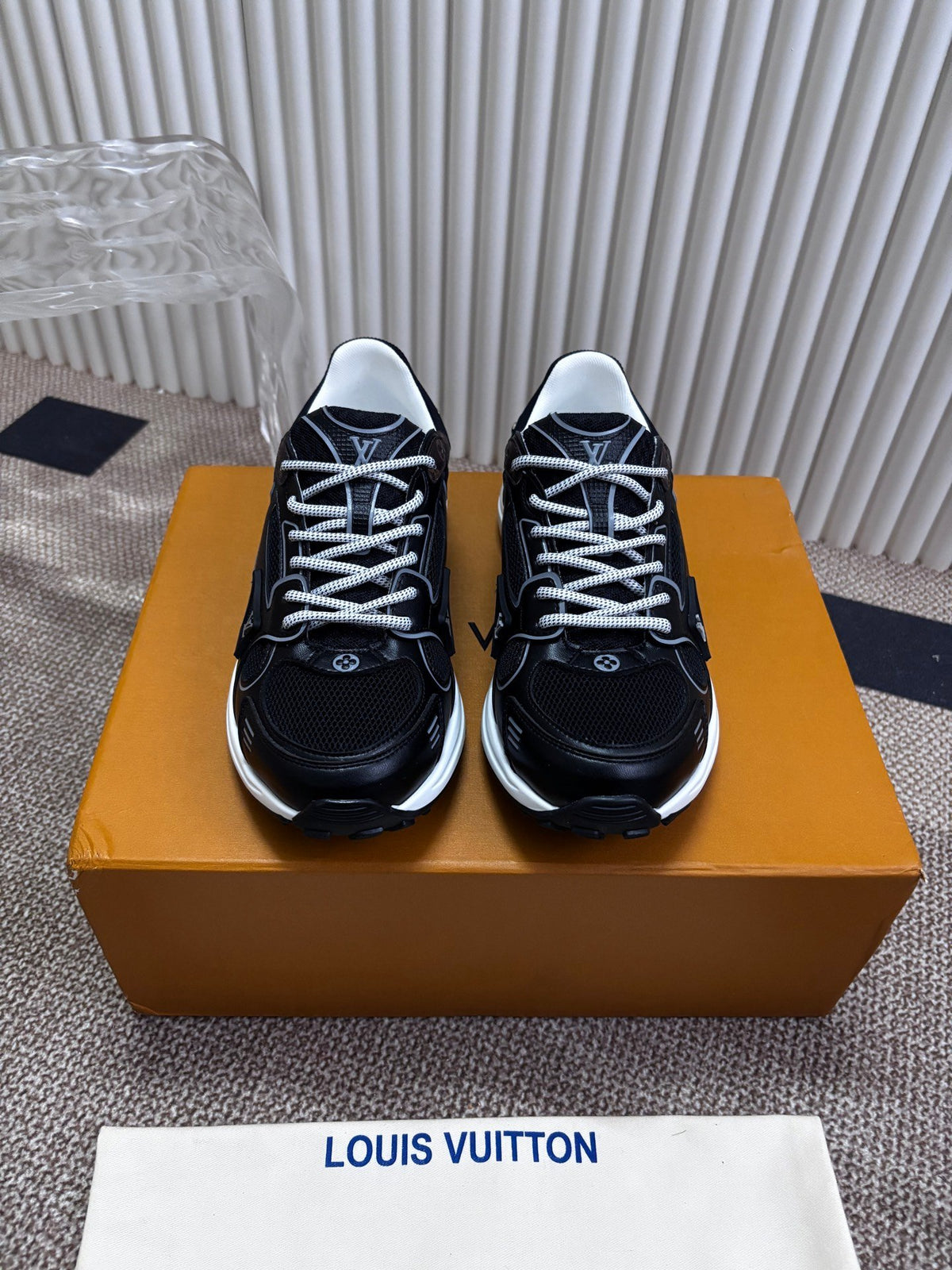 LV Women Black Mesh Leather Sneakers