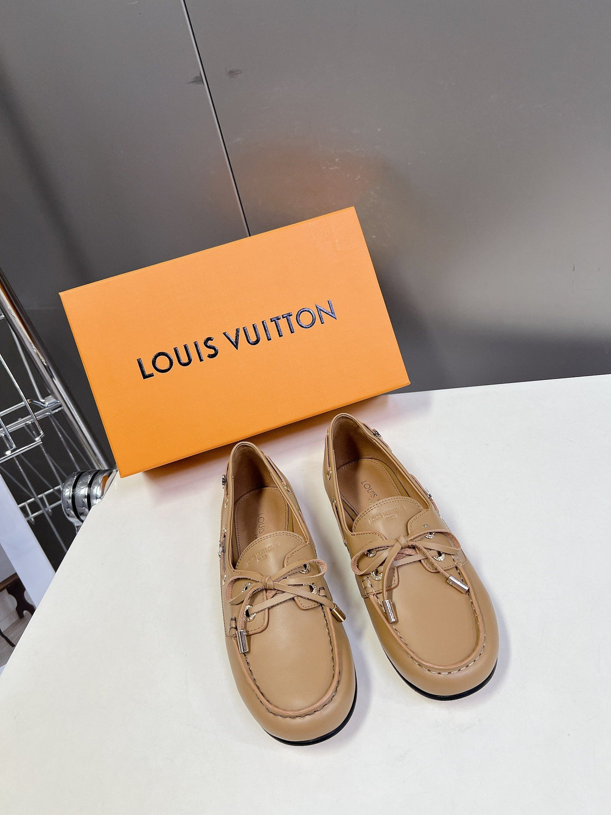 LV Women Beige Leather Loafers